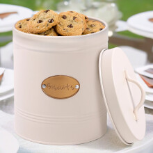 Kitchen Cream Round Canister Biscuit Food Storage Lid Handle Sealed