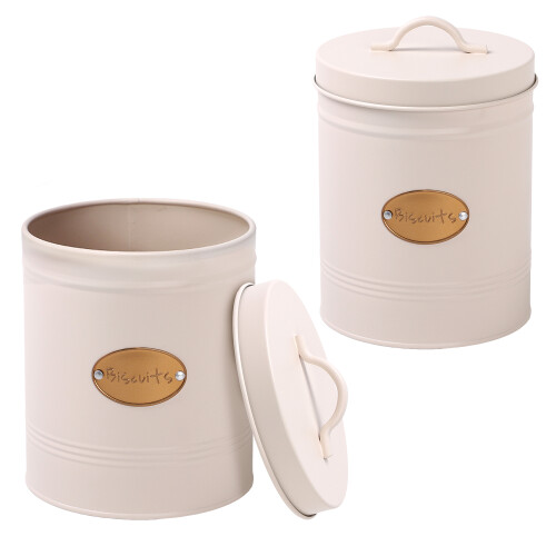 Daniel James Kitchen Cream Round Canister Biscuit Food Storage Lid Handle Sealed 2