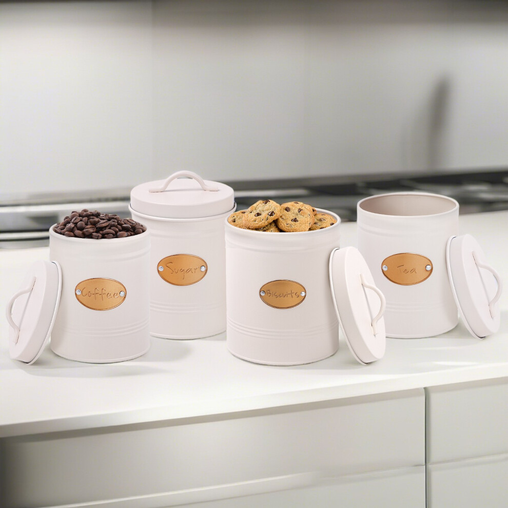 Daniel James Kitchen Canister Set Tea Coffee Sugar Biscuit Tin Food Storage Handle Cream
