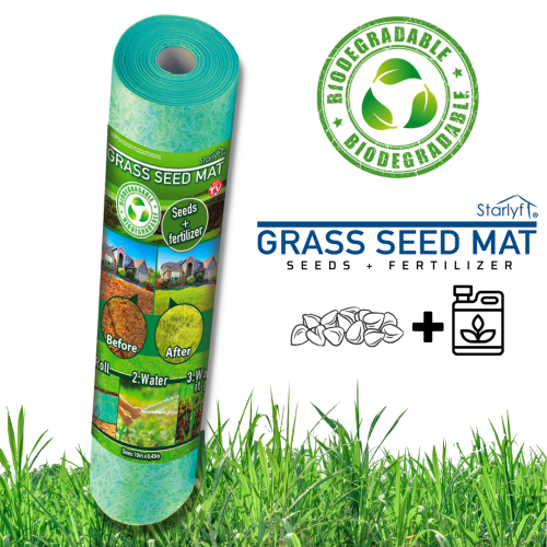 (1 unit) Grass Seed Mat, Biodegradable Material, Includes fertiliser, All-in-one Growing Solution, 10X0.45mts 2