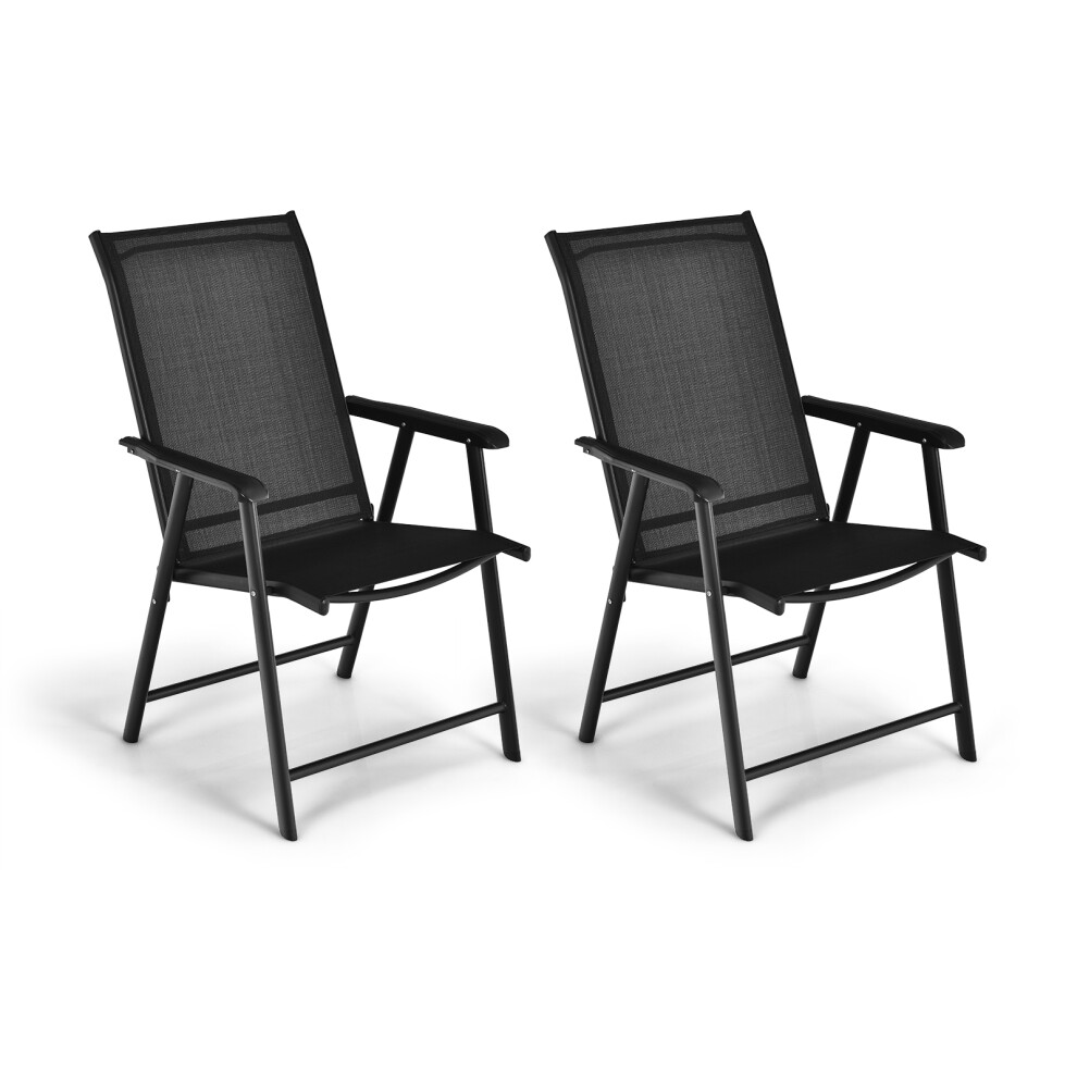 Folding Garden Chair Set of 2 w/ Armrests Ergonomic Dining Chair Indoor Outdoor