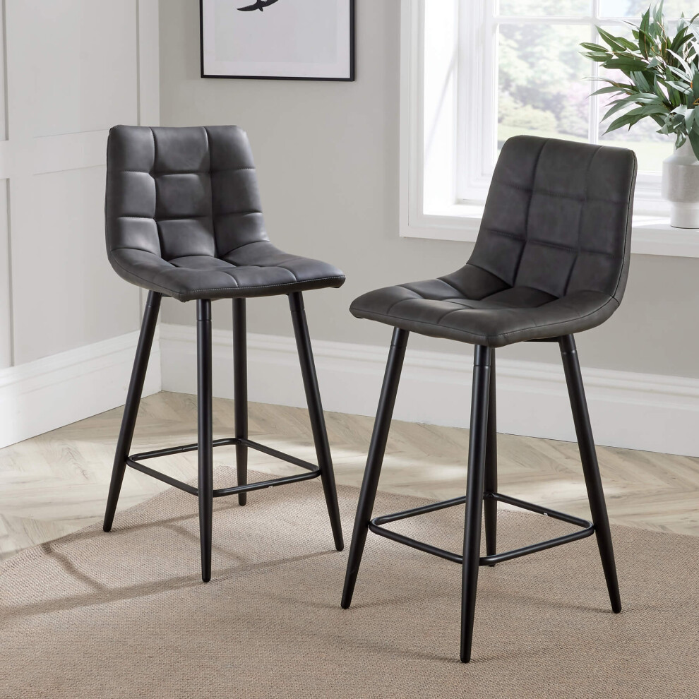 Home Source Galena Pair of Padded Bar Stool Chairs Grey