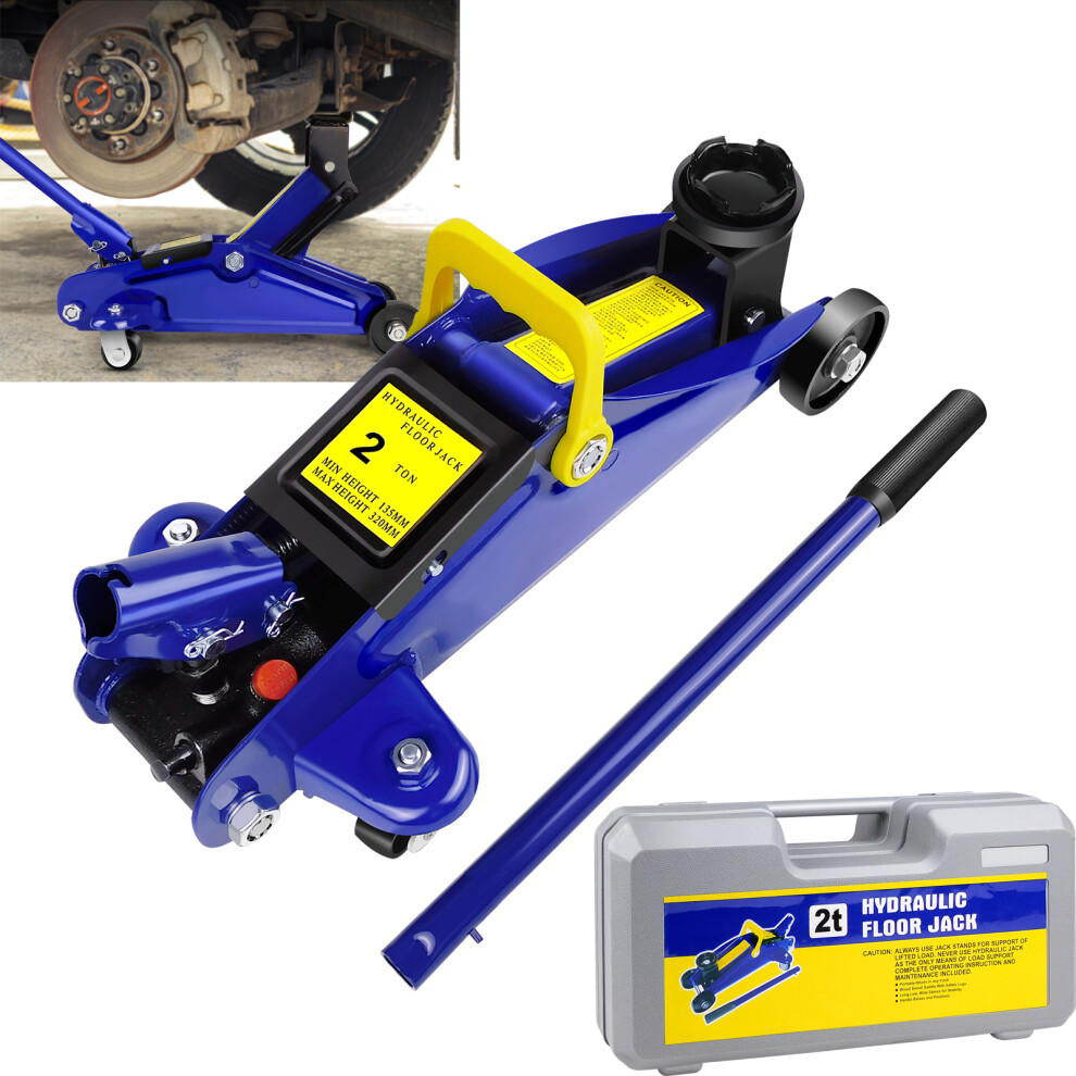 2 Tonne Hydraulic Trolley Floor Jack Overload Protection Max Height 320mm for Cars Vans with Storage Case