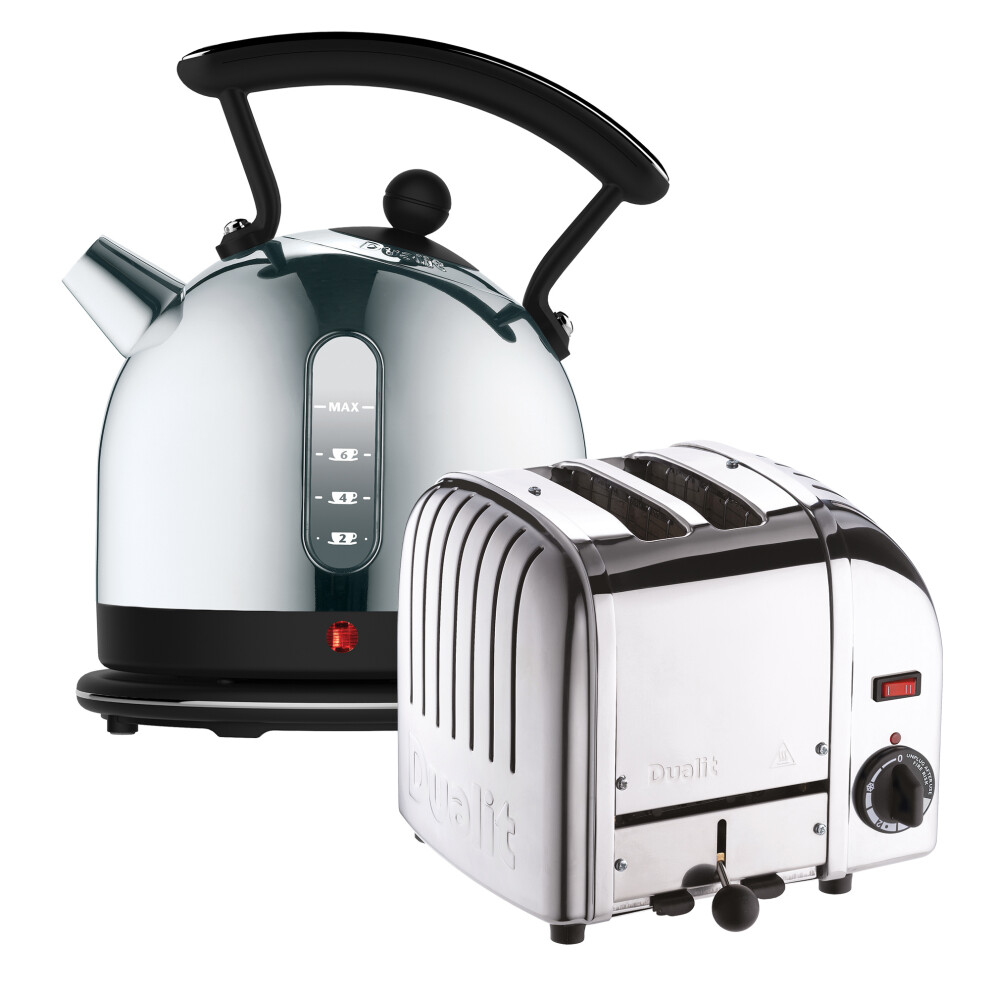 Dualit Classic 2 Slice Toaster & 2 Litre Dome Kettle Set, Black/Stainless Steel