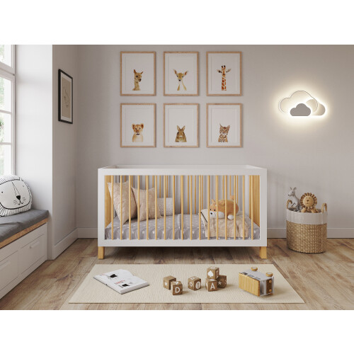 (White / Sunset Pine) Alexander | Cot Bed 140x70cm