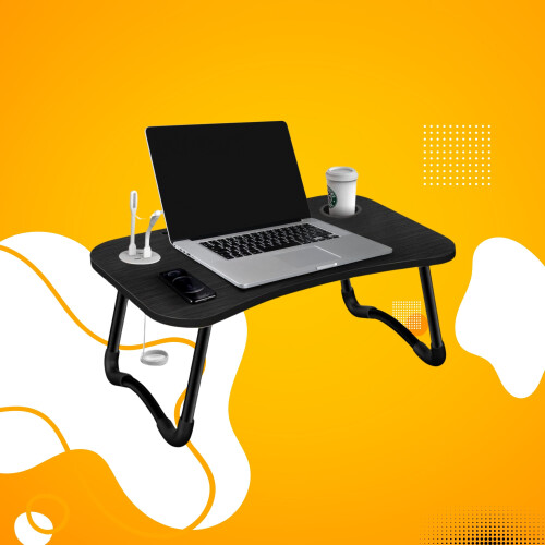 AAMEN Laptop Folding Table with Cup Holder, Laptop Tray For Small Desk 1