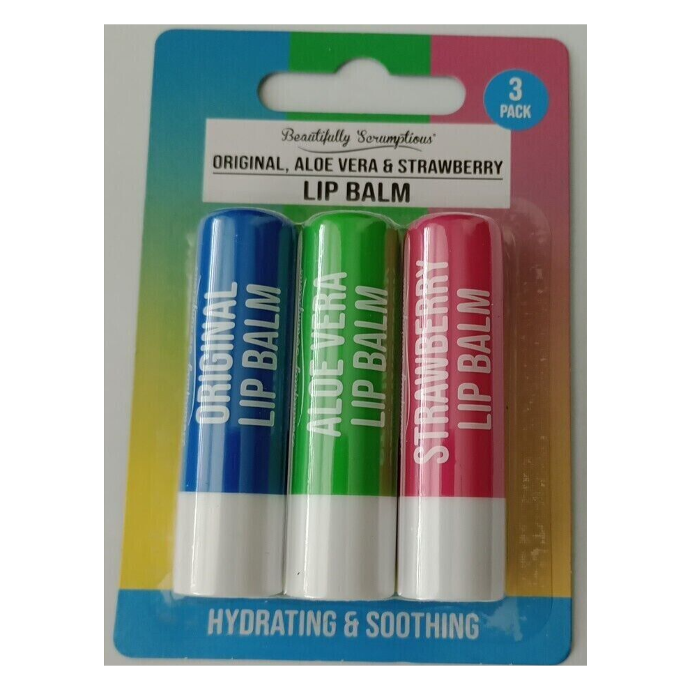 Beautifully Scrumptious 3 Pack Original Aloe Vera Strawberry Lip Balm