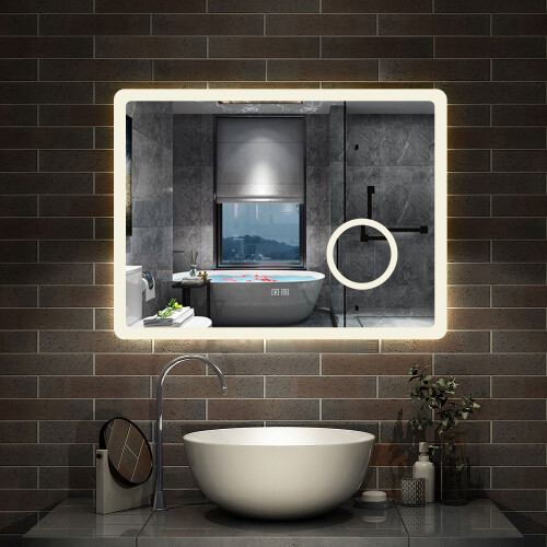 AICA (600x800) Bluetooth Mirror with Shaver Socket Magnifying Mirror 2