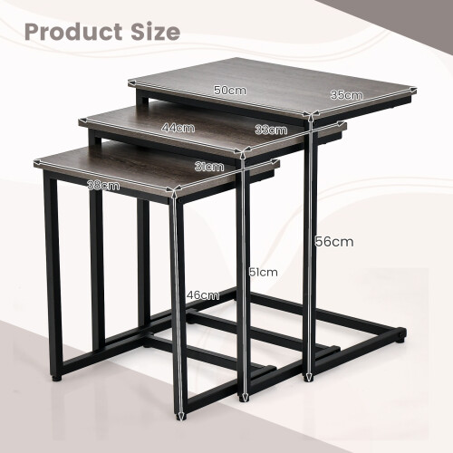 Casart Set of 3 Nesting Tables Rectangle Stacking Side Table C-shape Accent Coffee Desk 1