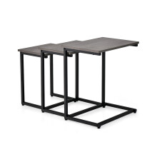 Set of 3 Nesting Tables Rectangle Stacking Side Table C-shape Accent Coffee Desk