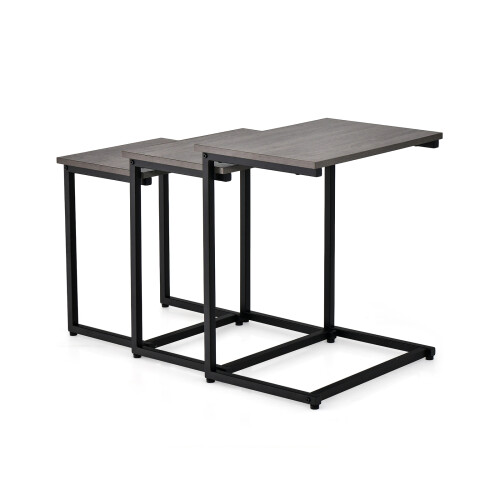 Casart Set of 3 Nesting Tables Rectangle Stacking Side Table C-shape Accent Coffee Desk