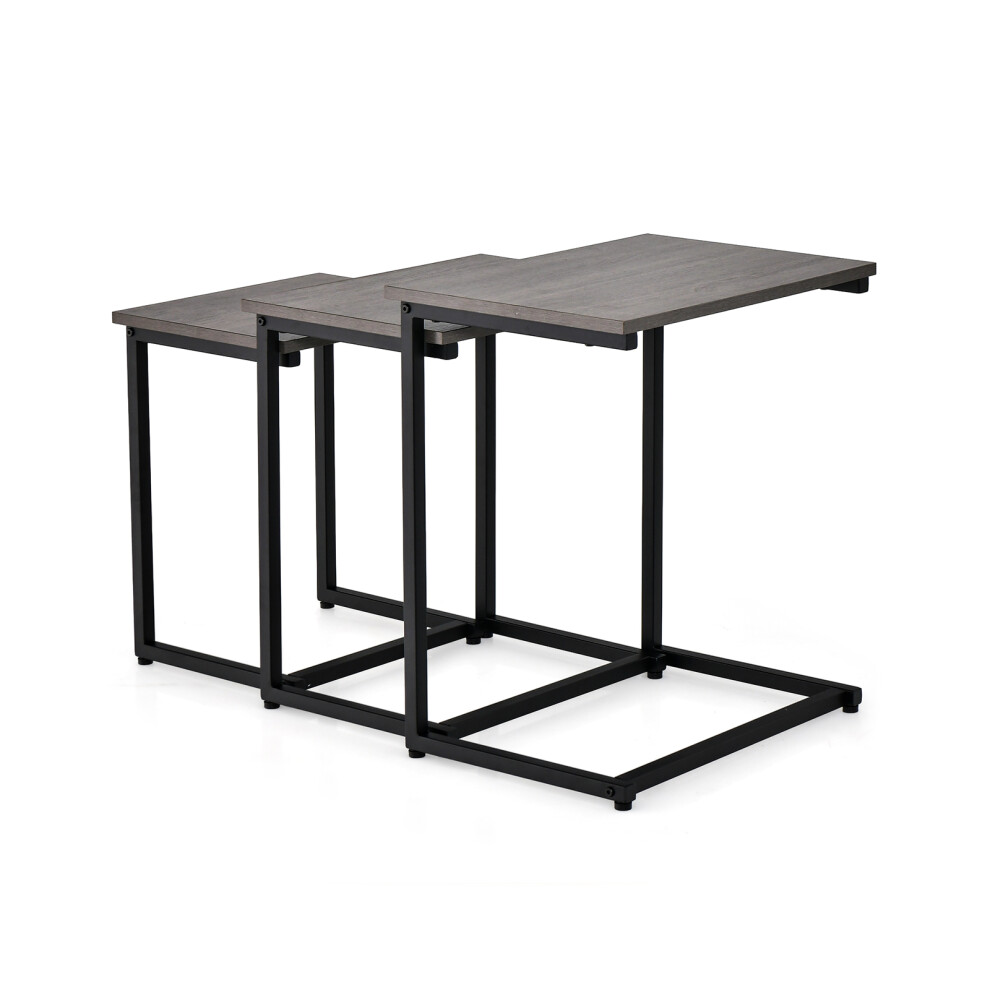 Set of 3 Nesting Tables Rectangle Stacking Side Table C-shape Accent Coffee Desk