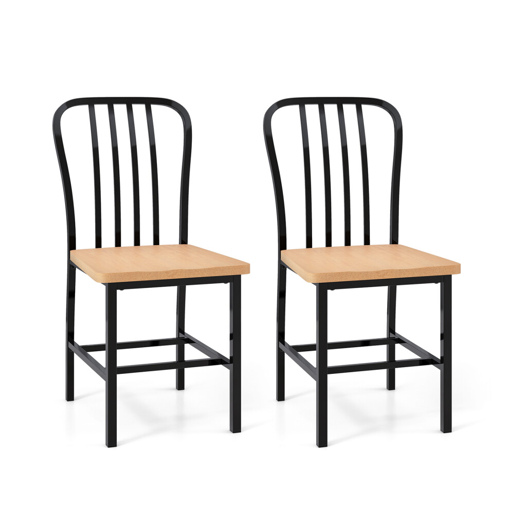 Dining Chair Set of 2 Spindle Back Kitchen Chairs with Footrest Metal Frame Navy Chair