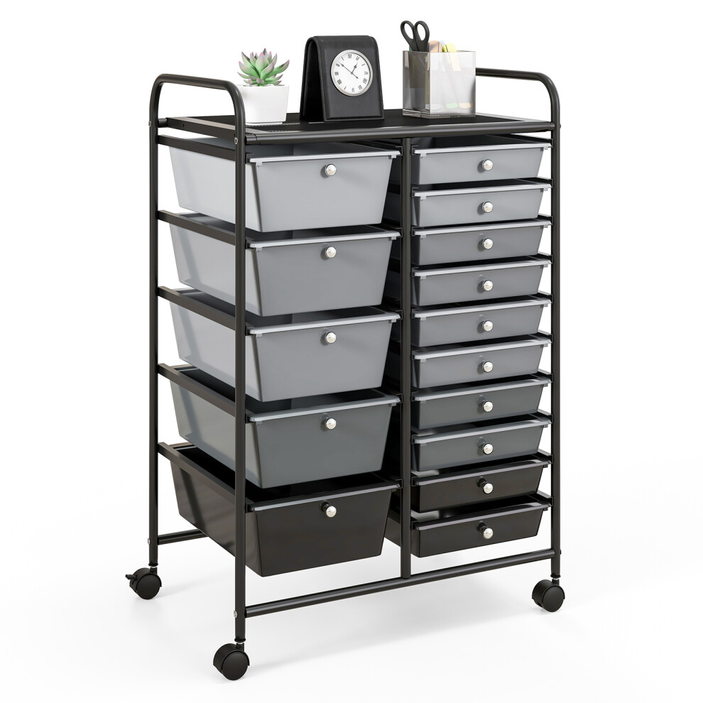 15 Drawers Storage Trolley Mobile Rolling Utility Cart Home Office Organizer