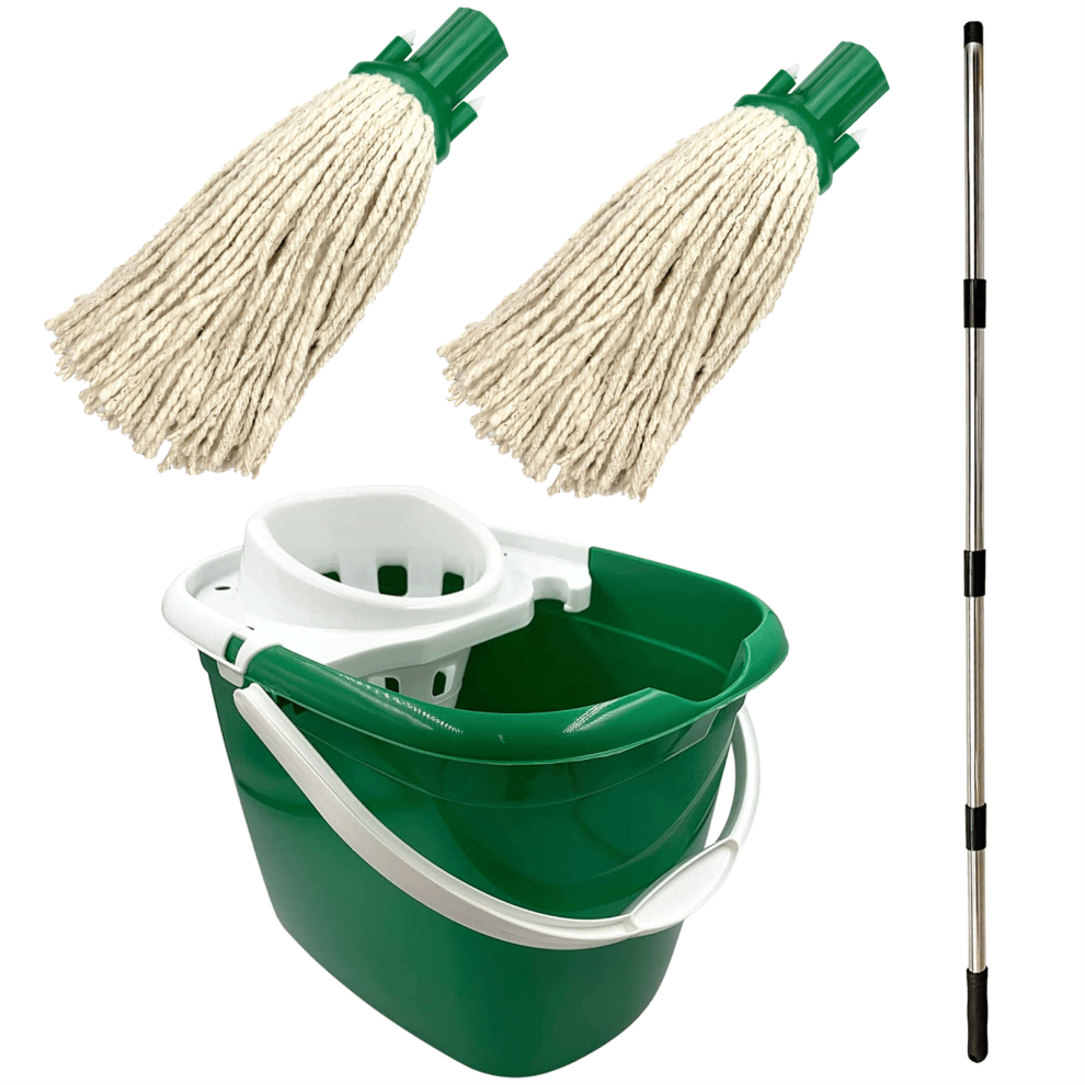 Floor Mop Bucket Set Cotton Heavy Duty 12L Wringer Industrial Plastic