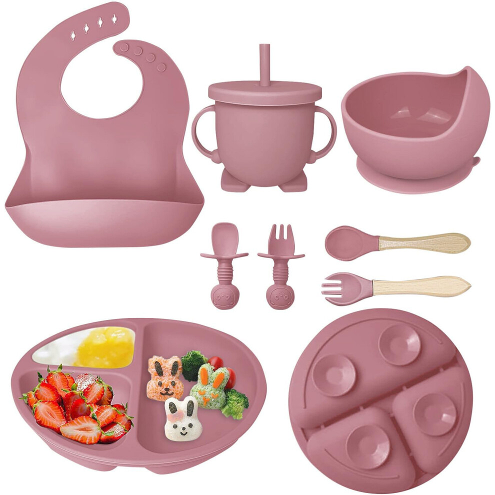 Baby Weaning Set Silicone Baby Feeding Set, Divided Plate Suction Bowl
