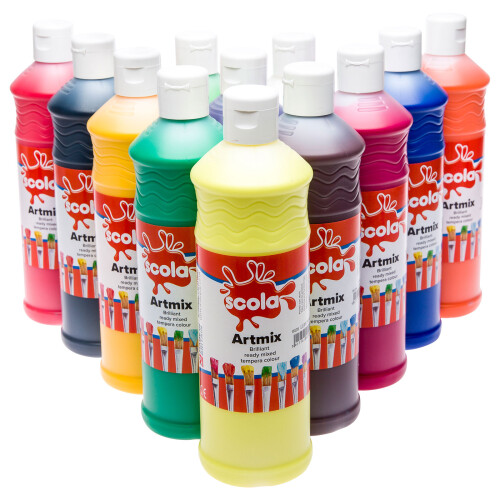 Artmix Scola AM600/12/A Tempera Paint 12x600ml Assorted – Ready-Mixed, Water-Soluble, Inter-Mixable, Non-Toxic on OnBuy