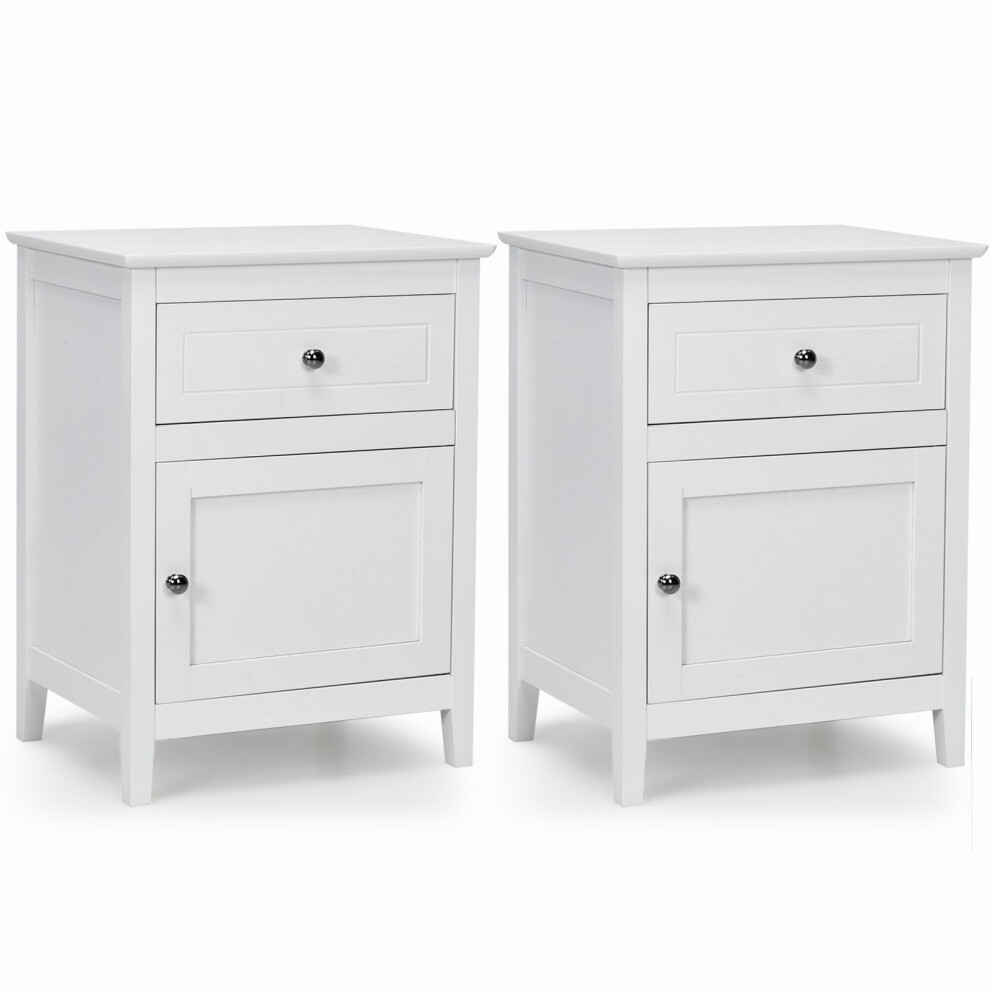 2-Tier Modern Bedside Table Accent End Table W/ Drawers & Wooden Legs