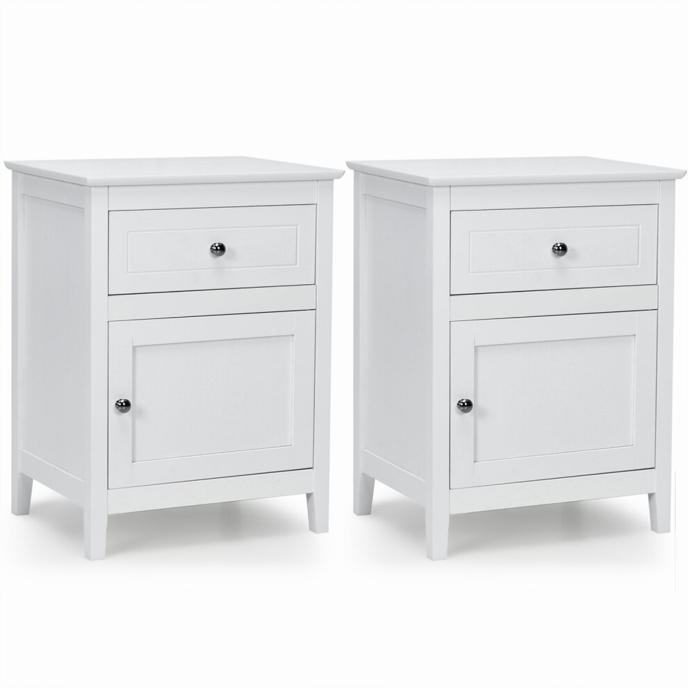 Costway 2-Tier Modern Bedside Table Accent End Table W/ Drawers & Wooden Legs