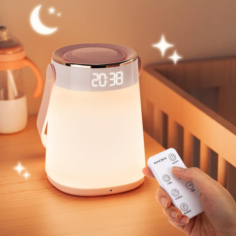 Night Light Dimmable Bedside Table Lamp with Alarm Clock, Time and Temperature Display, Timing and Remote Control