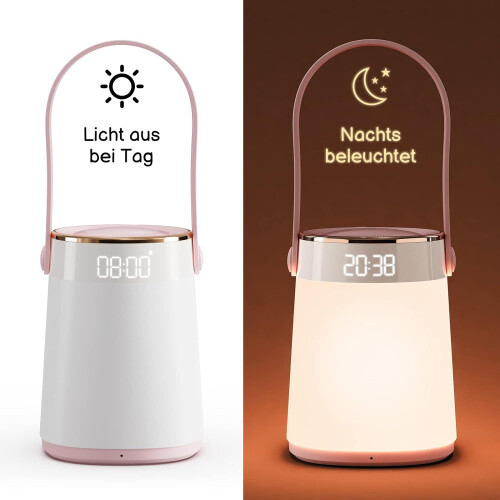 Night Light Dimmable Bedside Table Lamp with Alarm Clock, Time and Temperature Display, Timing and Remote Control 2