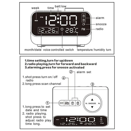FM Radio Alarm Clock Voice-activated LED Digital 2