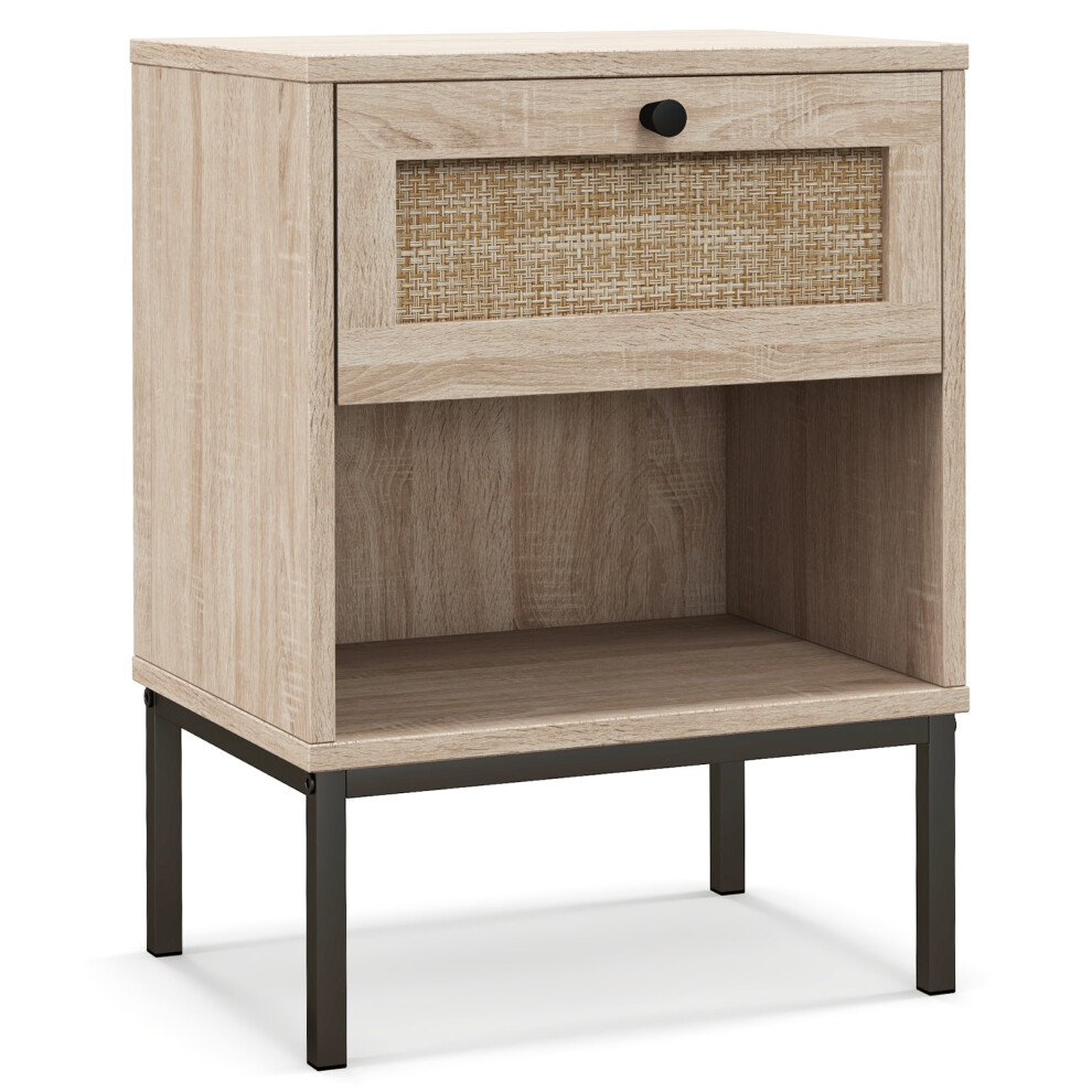 Boho Style 2-Tier Bedside Table Compact End Table Wood Top Side Table Nightstand