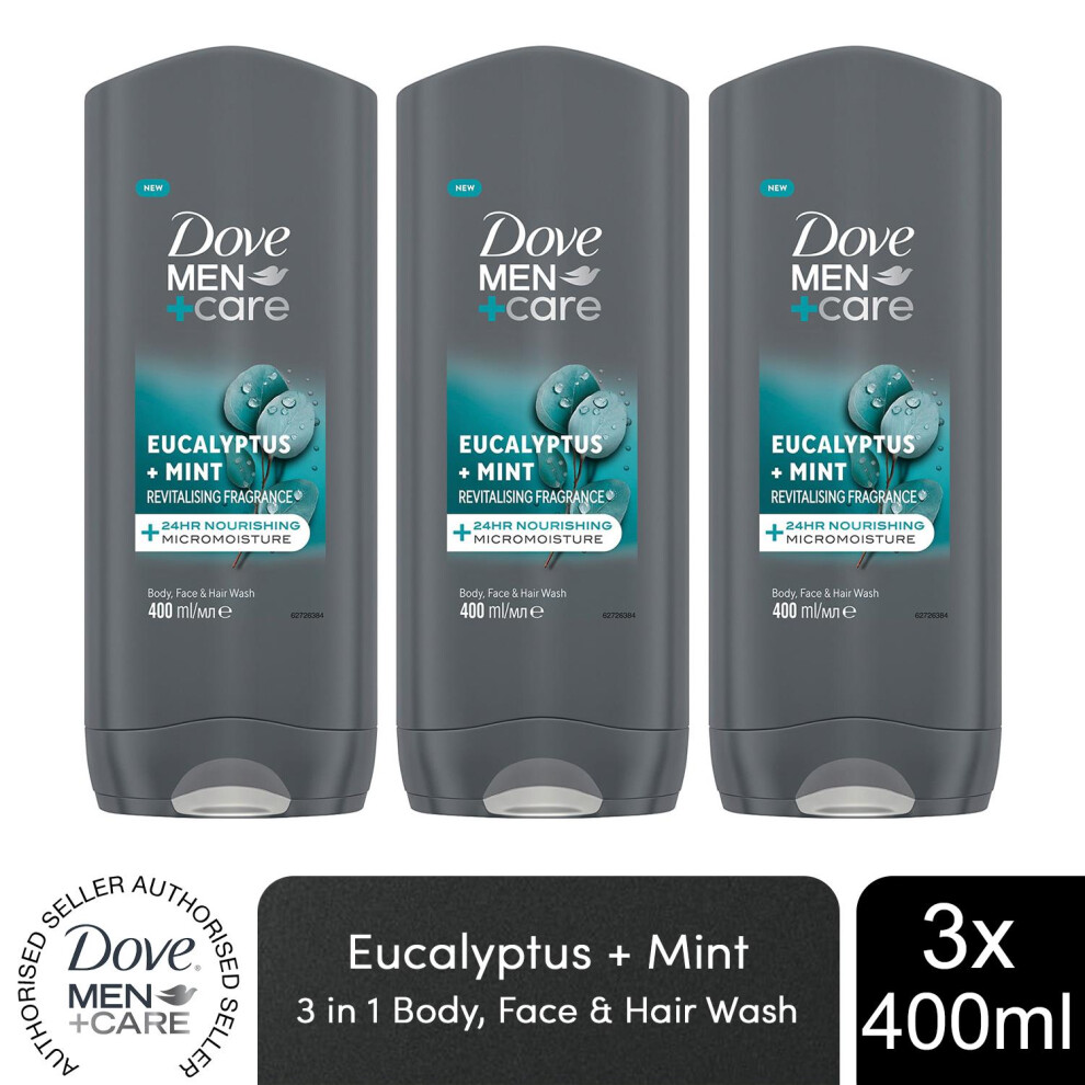 Dove Men+Care 3-in-1 Hair, Body & Face Wash Eucalyptus + Mint, 3x400ml