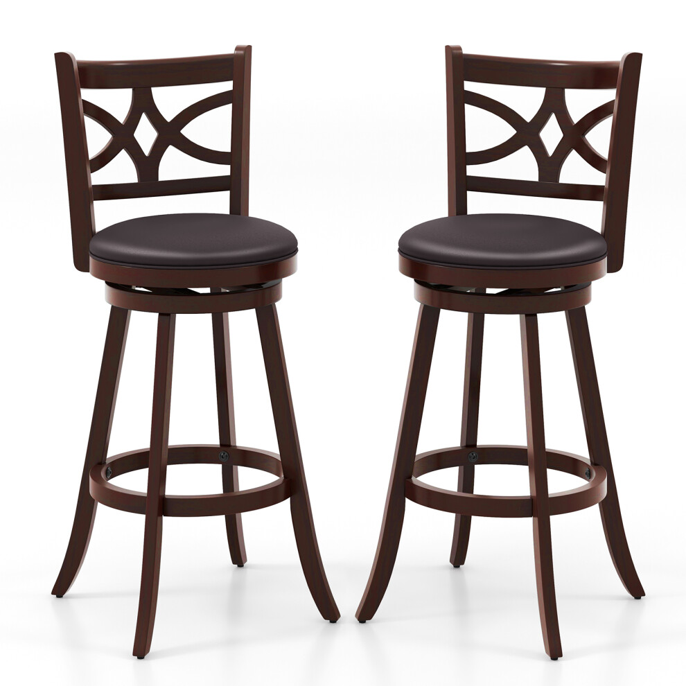 Set of 2 Bar Stools Counter Height Chair 360° Swivel Upholstered Seat 29
