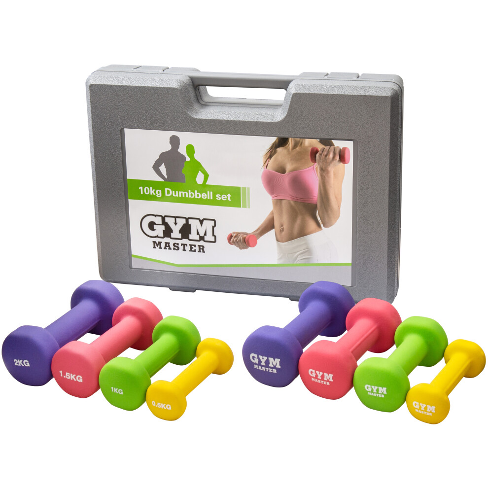 GYM MASTER Dumbbell Weights Set Kit Aerobics Gym Class Workout Ladies Yoga Pilates 10kg