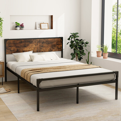 Casart King Bed Frame Industrial Metal Platform Bed with Headboard and Footboard 2