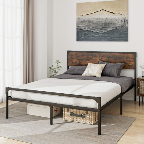 Casart King Bed Frame Industrial Metal Platform Bed with Headboard and Footboard 1