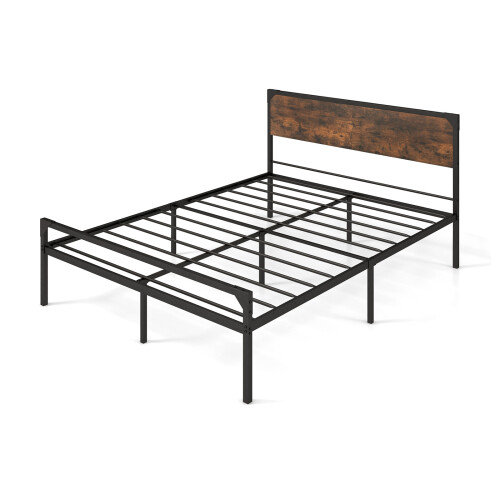 Casart King Bed Frame Industrial Metal Platform Bed with Headboard and Footboard