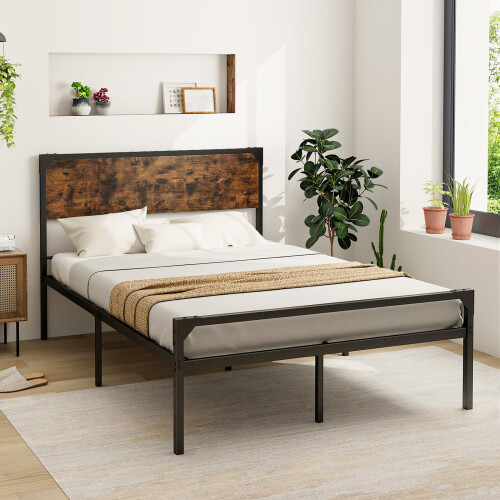 Casart Double Bed Frame Industrial Metal Platform Bed with Headboard and Footboard 2