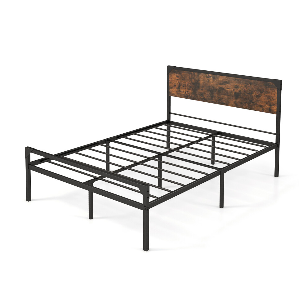 Double Bed Frame Industrial Metal Platform Bed with Headboard and Footboard