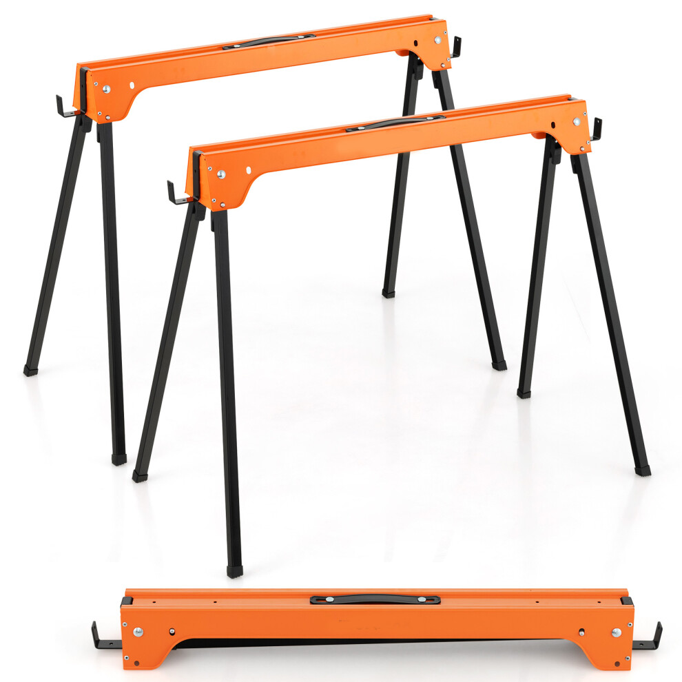 Casart Pack Of 2 Folding Saw Horses Workbench With Handle & Non-Slip Footpad