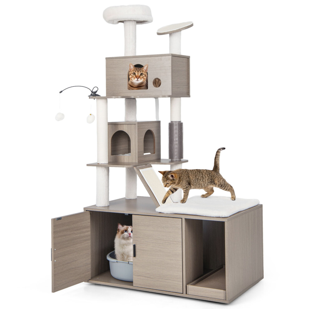 Cat Tree with Litter Box Modern Cat Tower with Condos & Cat Play