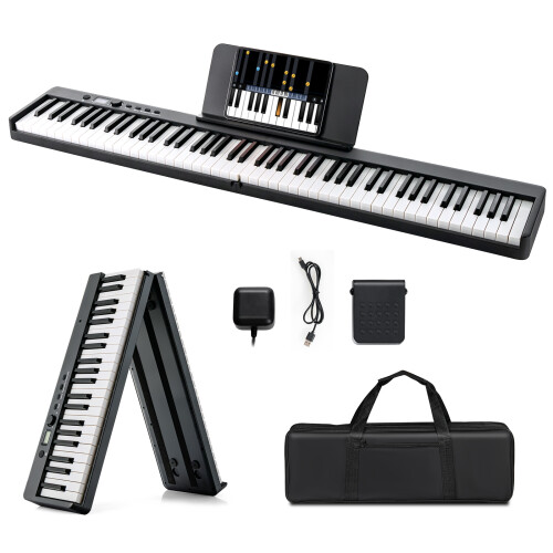 Casart 88-Key Folding Electric Piano Keyboard w/ Full-Size Lighted Key 2 Teaching Modes
