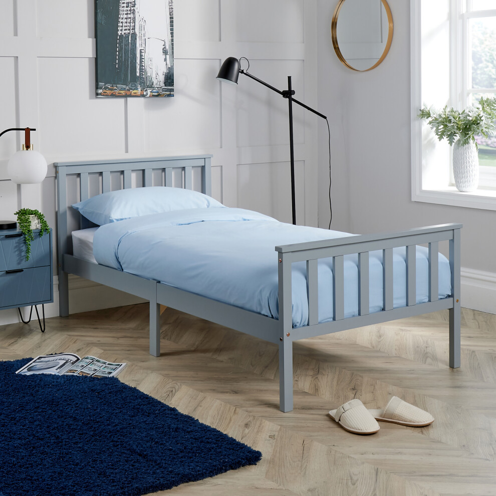 (Grey) Florida Single Pine Wooden Bed 3ft Childrens Bedroom High End Slatted Base