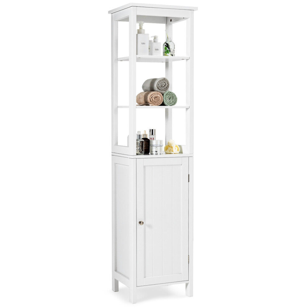 Bathroom Floor Cabinet 3-Tier Narrow Tower Organizer W/ Adjustable Shelves & Door