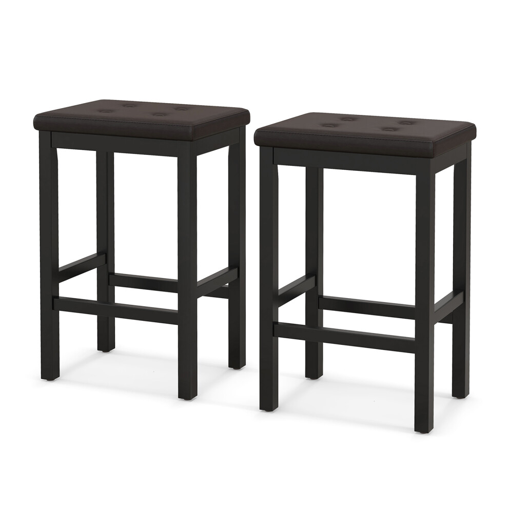 Set of 2 Kitchen Counter Height Bar Stool Padded Seat W/ Footrest