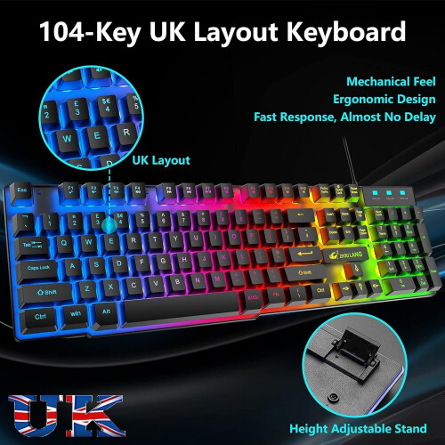 Cross OPENED BOX CROSS ZEBRA Gaming Keyboard and Mouse Set, 104 Keys UK Layout QWERTY 2