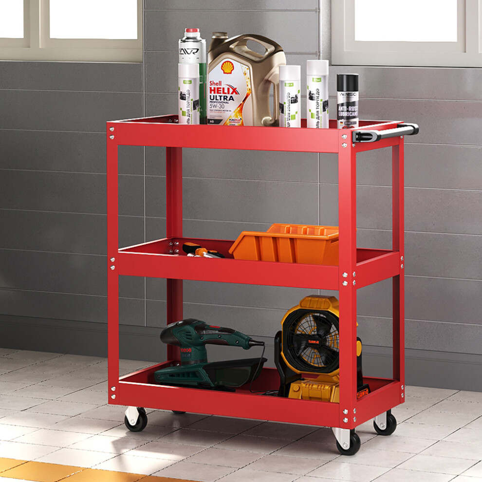 Tool Storage Heavy Duty Garage Trolley Workshop Steel 3Tier Wheel Cart Shelf