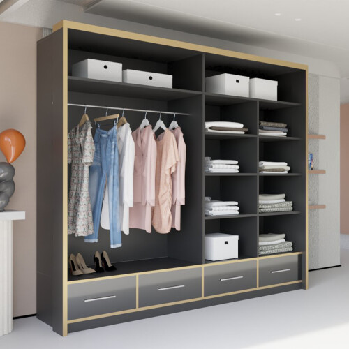 (203cm, Black) High Gloss Mirror Sliding Wardrobe 2