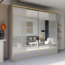 (203cm, Grey) Sydney High Gloss Sliding Mirror door wardrobe