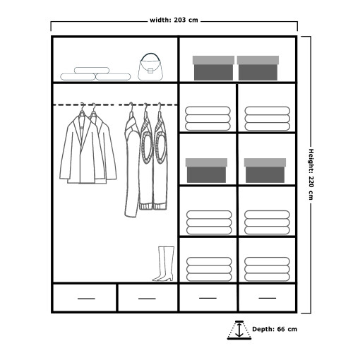 (203cm, Grey) High Gloss Mirror Sliding Wardrobe 2