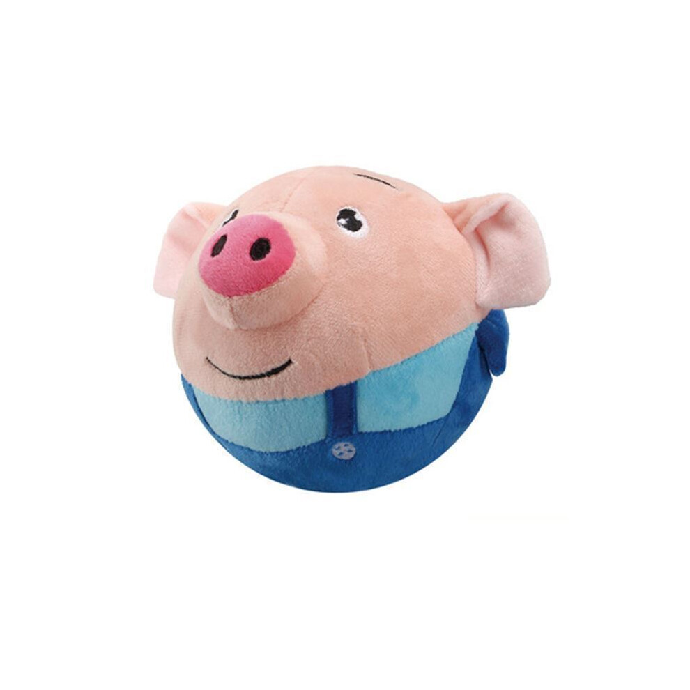 (USB Blue Pig) Puppy Ball Active Moving Pet Plush Toy Singing Dog Chewing Squeake USB Toys