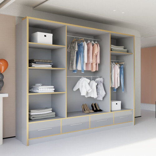 (253cm, Grey) High Gloss Mirror Sliding Wardrobe 2