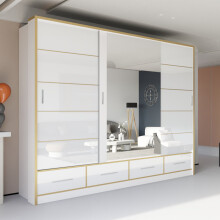 (253cm, White ) Sydney High Gloss Sliding Mirror door wardrobe