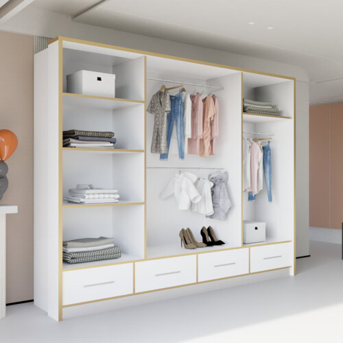 (253cm, White) High Gloss Mirror Sliding Wardrobe 2